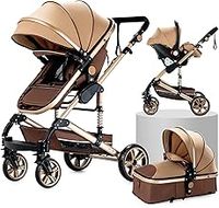 Magic ZC 3 in 1 Pushchair Pram Travel System, Baby Stroller 3 in 1 with Reversible Two Pushing Modes, Newborn Infant Carriage One-Click Folding, Toddler Buggy Aluminum Frame (739 Khaki)