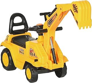 HOMCOM Ride On Tractor, 2 in 1 Kids Ride On Digger Pull Cart with Bucket, Under Seat Storage, Horn, High Backrest, Ride On Toy for 1.5-4 Years, Yellow