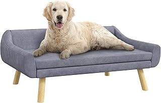 PawHut Dog Sofa Bed with Soft Cushion, Pet Couch with Wooden Frame, Removable and Washable Cover, for Medium and Large Dogs, Grey