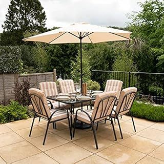 6 Seater Garden Furniture Outdoor Table and Chair Set with Parasol Hadleigh Patio Table/Chair/Parasol Dining Furniture (Beige)