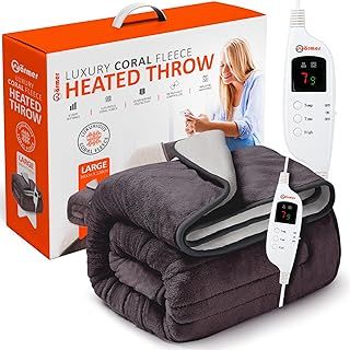 Electric Heated Throw Blanket - Digital Controller - 9 Hour Timer, 9 Heat Settings, Auto Shutoff, Detachable Controller - Machine Washable - Large 160cm x 120cm