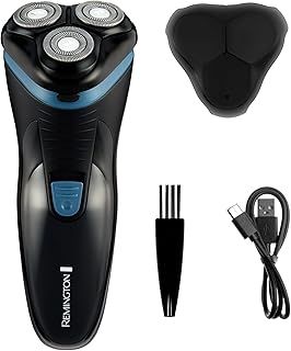 Remington Mens Electric Rotary Shaver R1 (Dry Shave, 30mins runtime, Pop-Up Trimmer, Flexing Blades and pivoting Neck, Cordless Usage, USB-C Charging, Worldwide Voltage) R1000