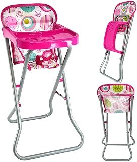 The Magic Toy Shop BiBi Doll Foldable Baby Doll Highchair with Metal Frame and Attached Feeding Table - Role Play Toys Baby Doll Accessories Pretend Play Reborn Dolls Accessories Dolls High Chair