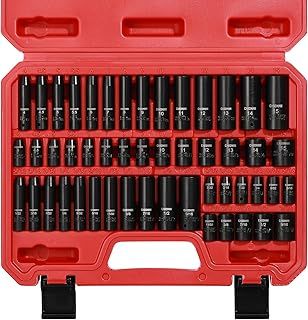 CASOMAN 1/4 Inch Drive Master Impact Socket Set, 50-Piece, SAE/Metric, 5/32 Inch - 9/16 Inch, 4mm - 15mm, Standard/Deep,CR-V