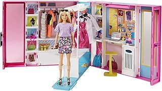 Barbie Dream Closet & Blonde Barbie Doll - Expanding Closet with Rotating Clothes Rack - Includes 25+ Pieces - 4 Outfits - 2' Wide - Gift for Kids 3+