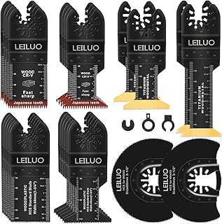 LEILUO 29Pcs Titanium Multitool Blade Kits for Wood Nails Drywall Japanese Tooth Multi Tool Blades Universal Oscillating Saw Accessories with Storage Bag Compatible with DeWalt Makita Dremel and More