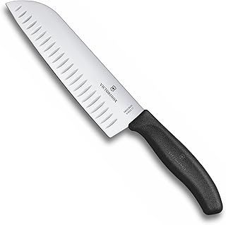 Victorinox Swiss Classic Santoku Knife, Extra Sharp Blade, Fluted Edge, 17 cm, Stainless Steel, Black