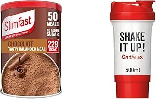 SlimFast Balanced Meal Shake, Healthy Shake For Balanced Diet Plan With VitamIns And Minerals, High In Fibre, Meal Replacement & Leak Proof Shaker Bottle with Storage Compartment, 500 ml