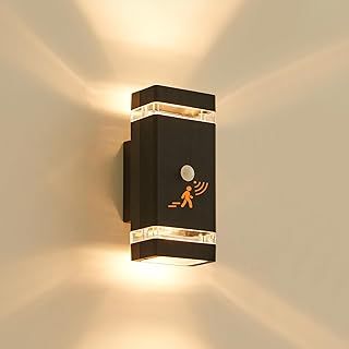 LMP Up Down Outdoor Wall Lights PIR, Motion Sensor Outside Lights Mains Powered, IP65 Square Porch Front Door Light Electric, External Modern GU10 LED Lighting Exterior Lamp Sconce for House, Black