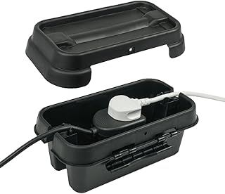 Small IP55 Weatherproof Outdoor Electrical Connection Box 25.5 x 14.1 x 10.2cm – Power Cord Enclosure for Christmas Lights, Timers, Extension Cables, Leads, Reels, Transformers (Small, Black)