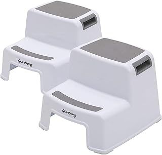 Rainberg 2PK 2 Step Stool for Kids, Sturdy Double Step Stool for Toddlers, Anti-Slip Stool for Children,Toddler's Stool for Potty Training and Use in the Kitchen and Bathroom| Easy to Clean