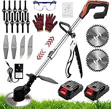 Strimmer, Cordless Garden Strimmer with Blades, Grass Trimmer 90° Head Adjustment, Electric Strimmer with 2 X 21V Battery and UK Charger, Brush Cutter is Suitable for Small and Medium Gardens