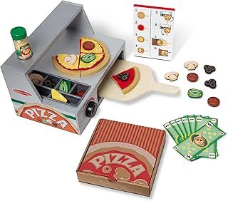 Melissa & Doug Pizza Toy Shop, Wooden Play Food Sets for Children Kitchen Toys for Girls or Boys 3+, Wooden Food Toys & Play Kitchen Accessories, Wooden Toy Food Set for Kids Kitchen Accessories