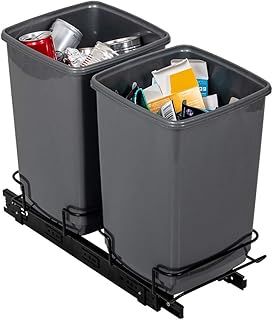 Addis 518527 Cupboard Pull Out Dual Waste Trash System, 2 x 10 Litre Eco Made from 100% Recycled Plastic Bins, Light Grey, 20, Square Shape
