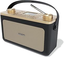 AZATOM Classic V1 DAB DAB+ FM Digital Radio with Bluetooth, Dual Alarm, Color LCD, AUX, Headphone Jack, 80 Presets, Sleep Timer, Battery & Mains Powered (Black/Gold)