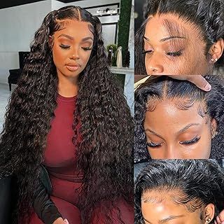 20 Inch 200 Density 13x4 HD Lace Frontal Wig Water Wave Human Hair Wig for Black Women Glueless Curly Wig Human Hair Pre Plucked with Baby Hair Natural Hairline Brazilian Real Hair Wig
