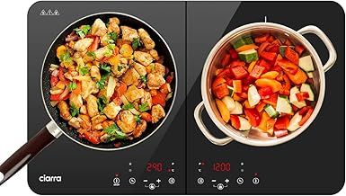 CBTIH2 Portable Induction Hob 2800W Double Cooking Zones with Touch Control Ceramic Glass Panel 9 Power Levels Timer Child and Safety Lock Black