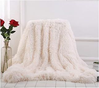 Super Soft Long Shaggy Throw Blanket, Elegant Cozy Faux Fur Decorative Throw Blanket for Couch Chair & Bed (White, 130 x 160cm)