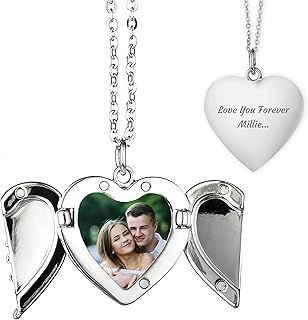 Personalised Heart Locket Necklace with Engraved Text and Photo Insert – Customised Jewellery Gift for Women and Girls