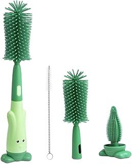 Vicloon Baby Bottle Brush, 3 in 1 Bottle and Teat Cleaning Brush, Silicone Bottle Cleaner Brush for Cleaning Water Bottles Baby Bottles Glass Cup Thermoses, Green
