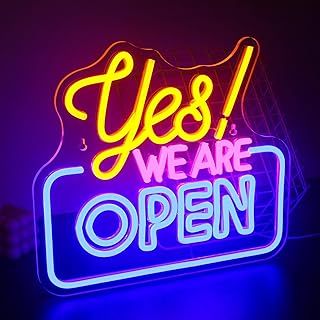 Open Neon Sign LED Sign Yes! WE are Open Neon Signs for Wall Decor Yellow&Pink&Blue Open Neon Light Sign Light Up Sign for Bar Restaurant Hotel Shop Club Decor