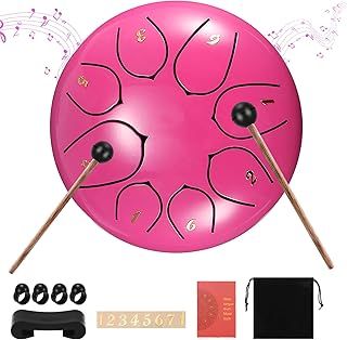 Steel Tongue Drum, SUNJULY 6 Inch 8 Tune Hand Pan Drum Tank Drum With Drumsticks Carrying Bag Percussion Instruments, Tonic Sticker and Travel Bag