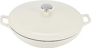 Amazon Basics Round Enameled Cast Iron Covered Casserole Skillet, 3.1 l, White