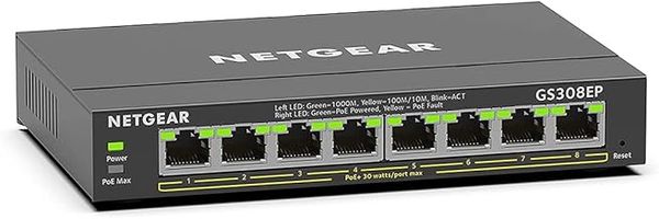 NETGEAR PoE Switch 8 Port Gigabit Ethernet Plus Network Switch (GS308EP) - with 8 x PoE+ @ 62W - Desktop or Wall Mount