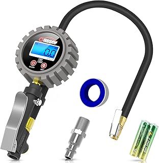 Oasser Tyre Pressure Gauge Tyre Inflator with Pressure Gauge Digital LCD Display 255PSI with Brass Air Chuck Dual Head Air Chuck 1/4 Inches NPT Quick-Connect Male Fitting P5