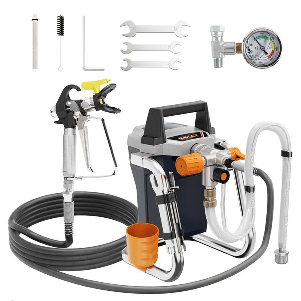 MAXXT High Power Airless Paint Sprayer 1300W, Max Pressure 3000PSI/20.7MPa, with 7.5m Hose, 517 Nozzle, Pressure Gauge & Complete Accessories for Home Professional Wall Fence Furniture Painting