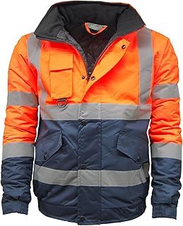 AAIF RETAILS® Hi Vis Viz Bomber Jacket High Visibility Workwear Safety Security Hooded Padded Waterproof Taped Seams Work Wear Coat Top Plus Sizes S-XXL