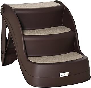 PawHut Foldable Pet Stairs Portable Dog Steps 3-Step Design with Non-slip Mats for High Beds, Sofas, 49 x 38 x 38 cm, Brown
