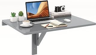 COSTWAY Wall-mounted Drop-leaf Table, Folding Floating Laptop Desk, Space Saving Hanging Table for Study, Bedroom, Bathroom, or Balcony, 80x60CM (Grey)