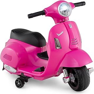 GYMAX Kids Electric Motorbike, 6V Battery Powered Licensed Vespa Motorcycle with Training Wheels, Headlight and Horn Sound, Children Ride on Motor Bike for 18-36 Months Old Boys Girls (Pink)