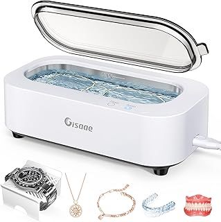 Gisaae Ultrasonic Cleaner, 48000Hz Jewellery Cleaner with 2 Modes Glasses Cleaner 350ML Sonic Jewellery Cleaner Machine for Cleaning Set with Stand for Jewelry Silver Ring Glasses Denture, White