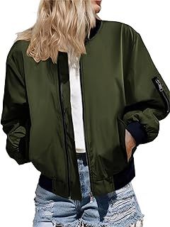 Zeagoo Jacket Women Elegant Bomber Jacket Casual Zip Up Solid Coat Outerwear Jacket Windbreaker with Pockets S-XXL