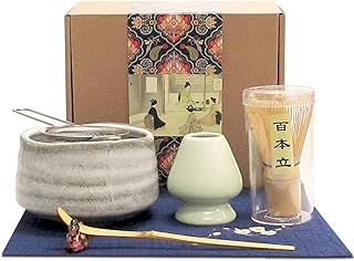 Artcome Japanese Matcha Tea Set, Matcha Whisk, Traditional Scoop, Matcha Bowl, Ceramic Whisk Holder, Handmade Matcha Ceremony Kit for Traditional Japanese Tea Ceremony (7 Pcs)