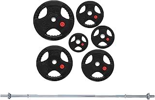 Strongway® 50KG 70KG 100KG Tri Grip Weight Plates Sets with 6FT Barbell - 1 Inch (1") / 25mm Hole - Rubber Coated Cast Iron Weight Lifting Bar
