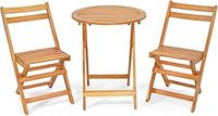 Wooden Folding Bistro Set, Outdoor Dining Table and Chairs Set with Slatted Tabletop & Seat, Acacia Wood Garden Furniture Set for Porch Balcony (Horizontal Slatted Back,Without Cushions)
