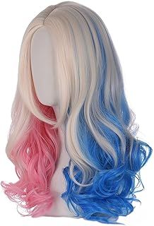 FVCENT 26 Inches Long Loose Curly Mixed Color Women's Cosplay Carnival Wig,Harley Quinn cos (Mixed silk)