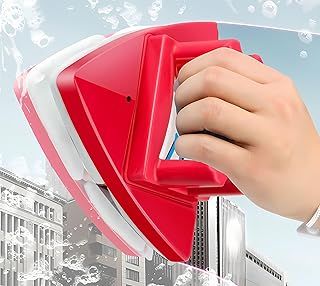 Outside Magnetic Glass Wiper Cleaner, Double-Sided Brush, Adjustable for High Rise Windows Thickness 0.3"-1.2" (Red)