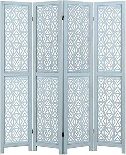 COSTWAY 4 Panel Folding Room Divider, Solid Paulownia Wood Wall Privacy Screen Protector with Carved Pattern, Boho Freestanding Room Partition Paravent Separator for Living Room Bedroom, 140x165cm