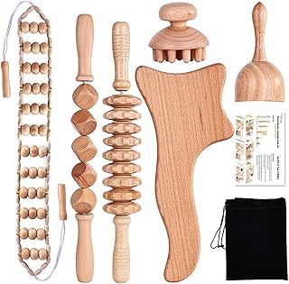 Yofuly 6 Pcs Wood Therapy Massage Tools, Professional Complete Maderotherapia Massager Roller Gua Sha Set Kit, for Body Shaping, Lymphatic Drainage, Muscle Pain Relief, Anti Cellulite