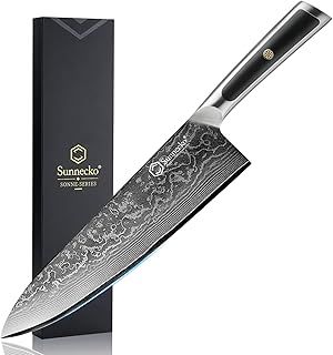 Sunnecko Damascus Chef Knife 8 inch, Professional Kitchen Knives with 67 Layers Damascus Japanese Steel VG-10 Sharp Knife Blade, Ergonomic Handle Chefs Knives