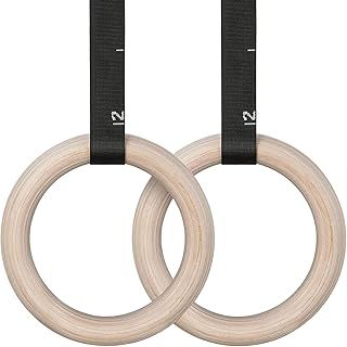 LIFERUN Gymnastics Rings Wooden Rings Gymnastics Rings 28 mm/32 mm, Olympic Gymnastics Rings with Grip Strap, Adjustable Buckle Straps and Markings, Rings Training for Full Body Workout