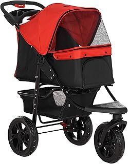PawHut Dog Pram Dog Stroller Pet Stroller, 3 Wheels Dog Pushchair with Brake, for Small Miniature Dogs, Cats, Red