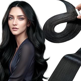 LieblichWelle Tape in Hair Extensions Human Hair Jet Black 16 inch, 20pcs, 40g/Pack - Salon-Grade Quality, Easy Comfort Wear for Young Women (Jet Black, 16 inch)