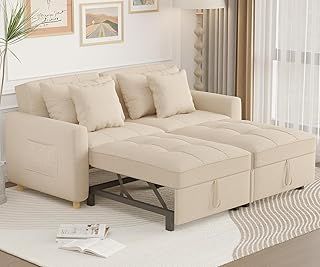 3-in-1 Sofa Bed, Double Sleeper Chair Bed with Adjust Backrest Into a Sofa, Fabric Couch Convertible 2 Seater Sofa Beds for Adults, Beige