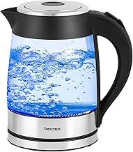 Kitchen Pro Glass Kettle 1.8L - 3000W For Fast Boiling Water - Blue LED Illumination - Black Handle and Push Button to Open the Lid - Perfect Pour Spout - 360 Degree Rotational Base