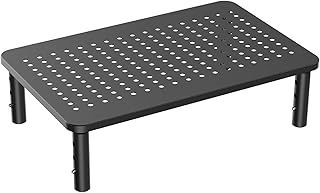HUANUO Monitor Stand Riser - 3 Height Adjustable Ergonomic Metal Monitor Riser Stand with Mesh Platform for Laptop, Computer, PC, Printer up to 20KG